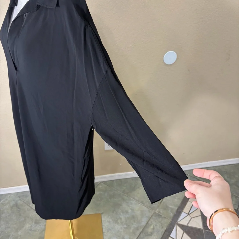 Vince Shirt Dress Black Easy Knit Oversized Split Neck Pullover Sz L Lagen Look - Picture 3 of 11